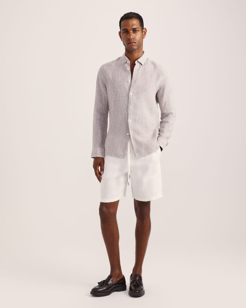 Anderson Stripe Linen Shirt in TRUFFLE
