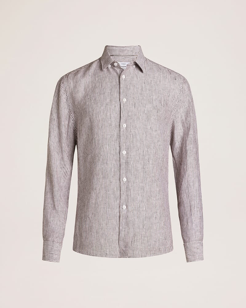 Anderson Stripe Linen Shirt in TRUFFLE