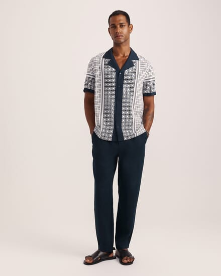 Hercules Short Sleeve Resort Print Shirt in NAVY