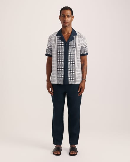 Hercules Short Sleeve Resort Print Shirt in NAVY