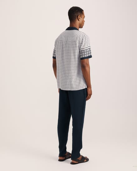 Hercules Short Sleeve Resort Print Shirt in NAVY