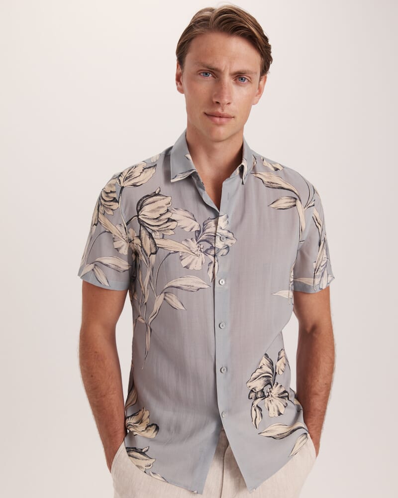 Thanos Short Sleeve Classic Print Shirt in GREY MULTI