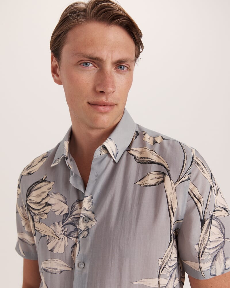 Thanos Short Sleeve Classic Print Shirt in GREY MULTI