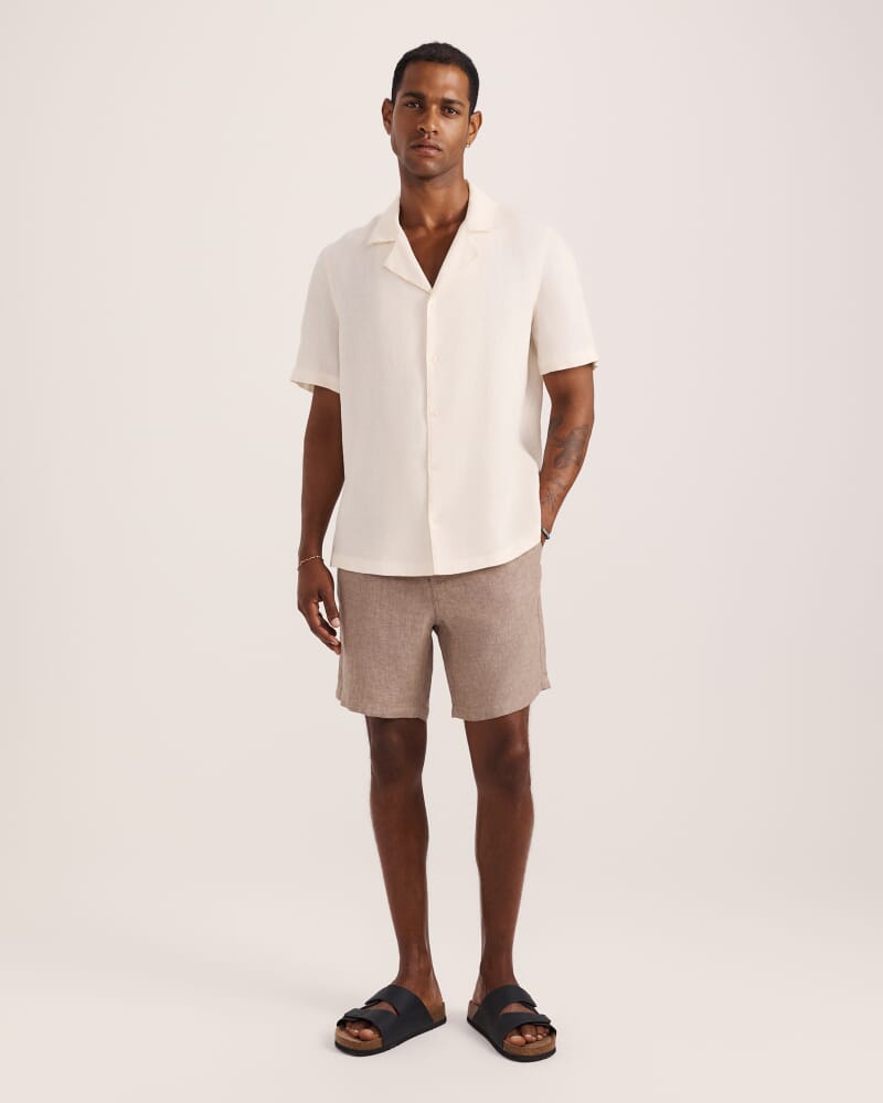 Anderson Short Sleeve Linen Resort Shirt in MILK