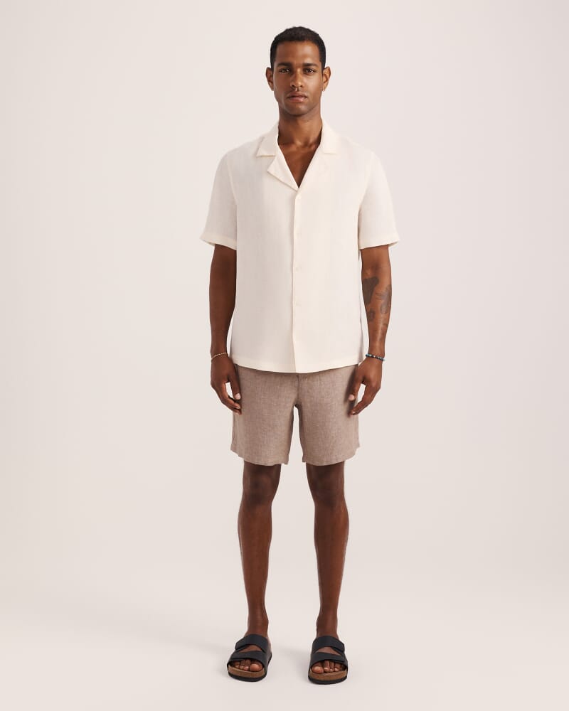 Anderson Short Sleeve Linen Resort Shirt in MILK