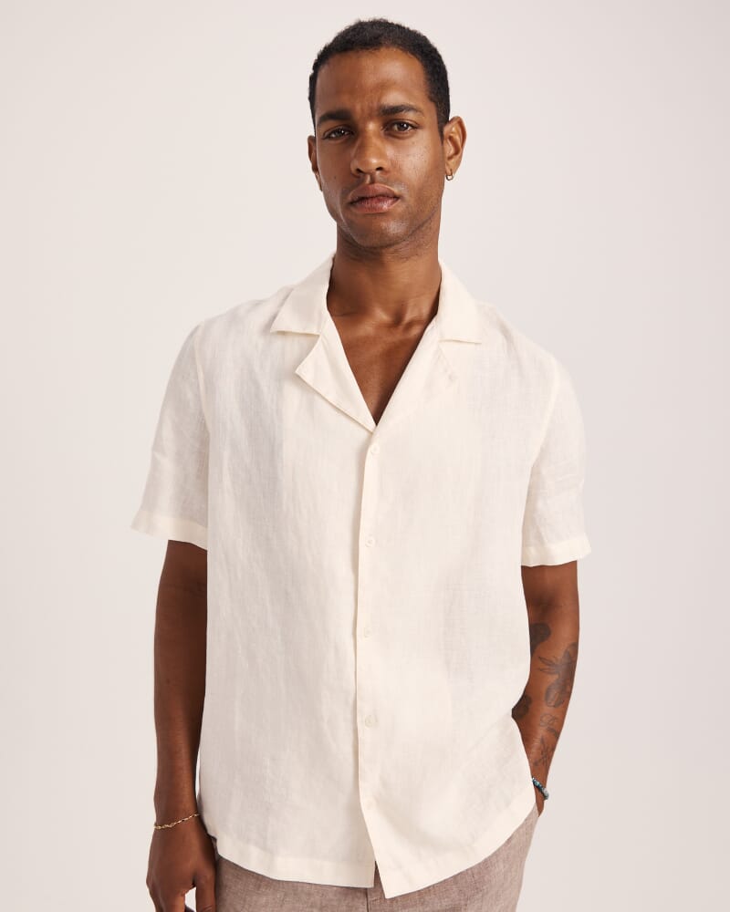 Anderson Short Sleeve Linen Resort Shirt in MILK