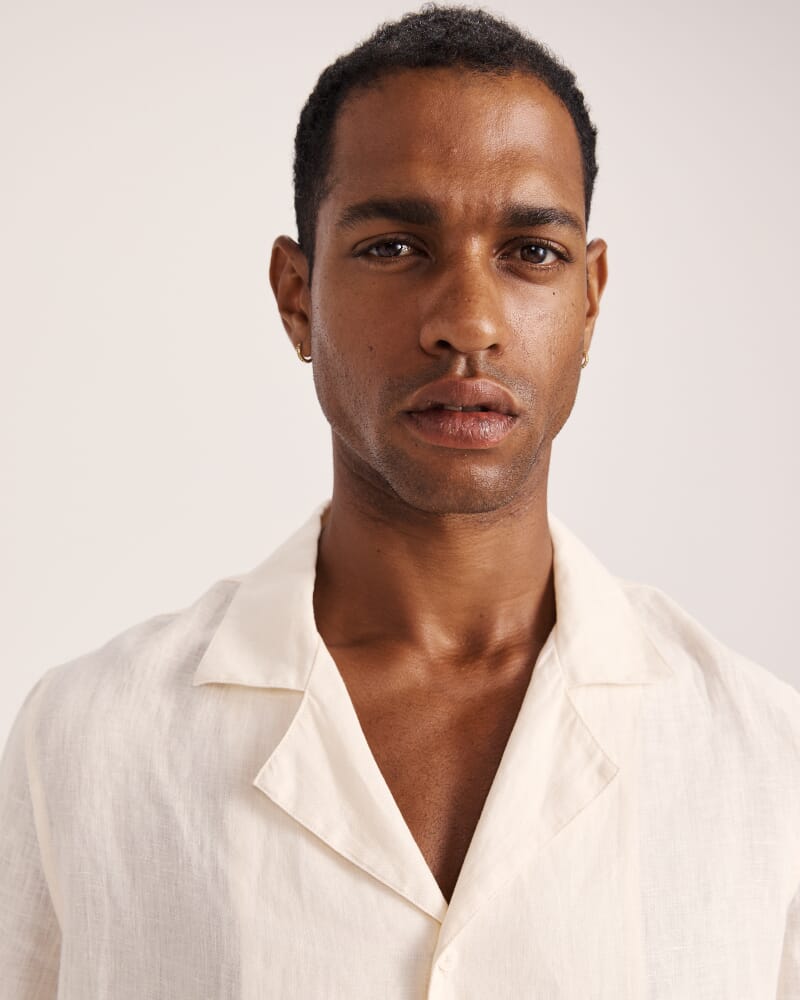 Anderson Short Sleeve Linen Resort Shirt in MILK