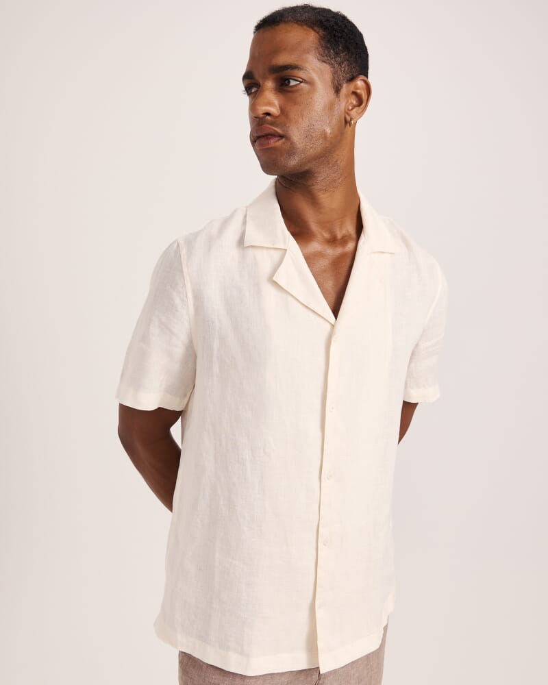 Anderson Short Sleeve Linen Resort Shirt in MILK