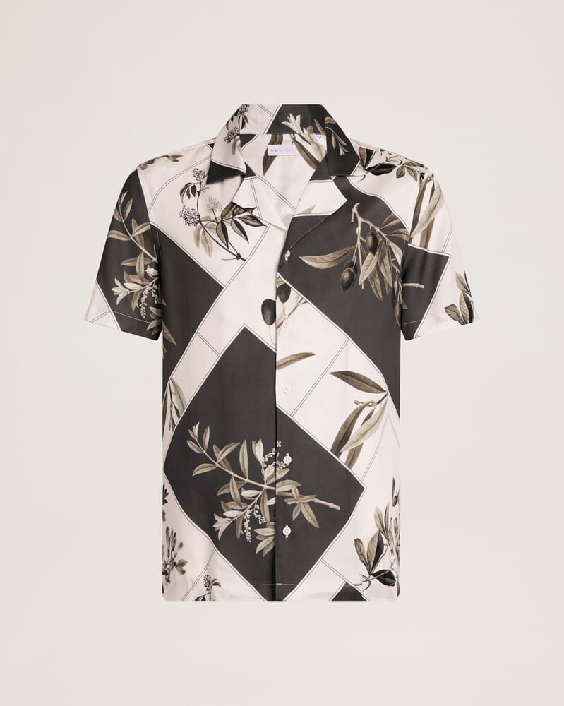 Syros Short Sleeve Resort Print Shirt in OLIVE