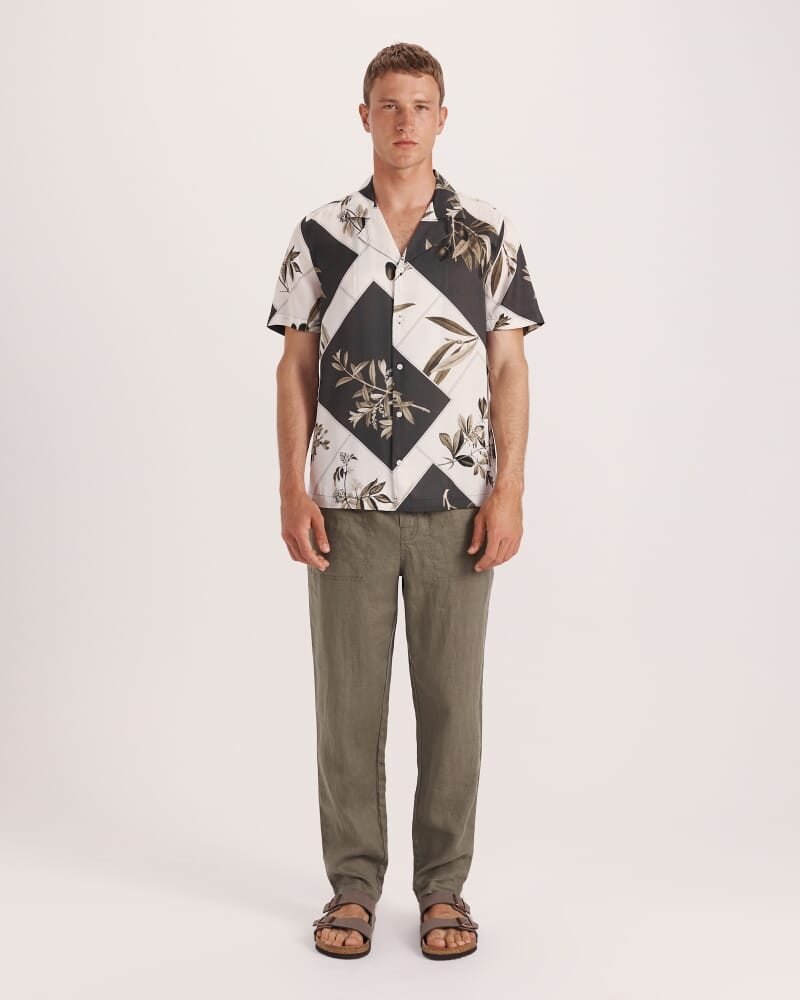 Syros Short Sleeve Resort Print Shirt in OLIVE