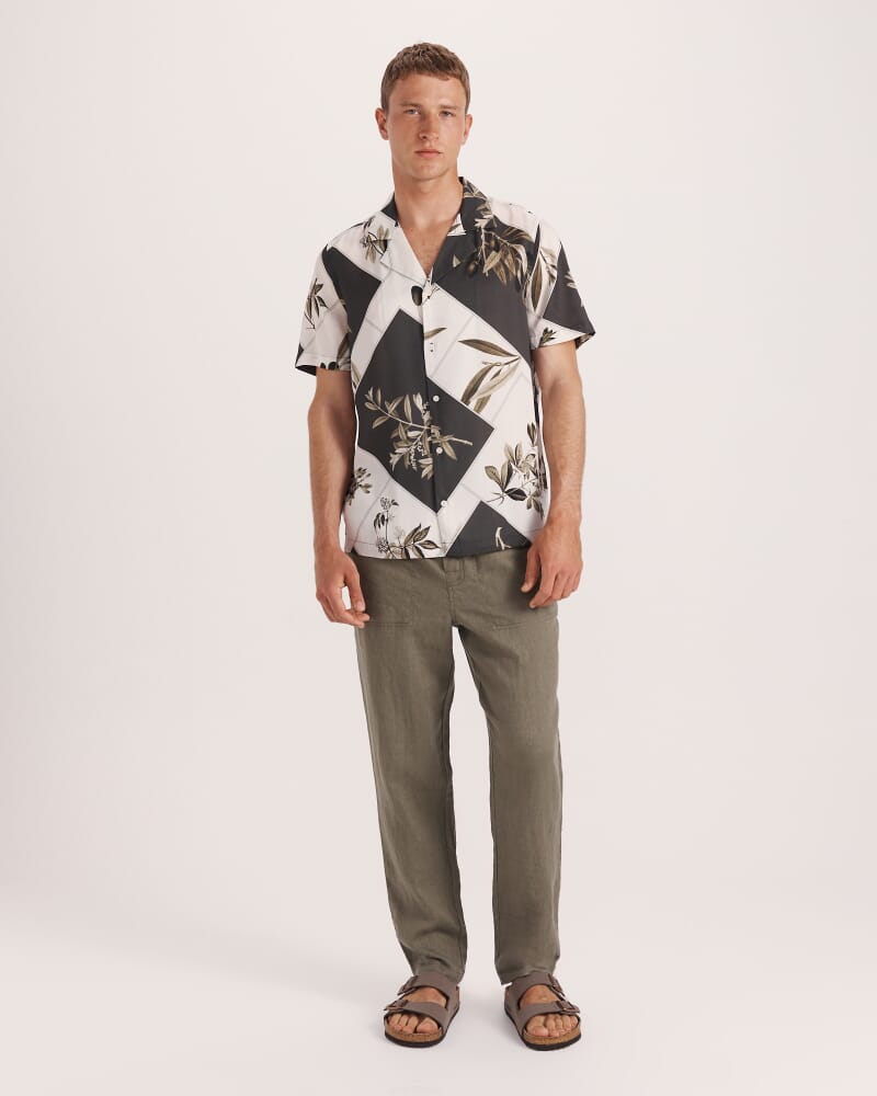 Syros Short Sleeve Resort Print Shirt in OLIVE