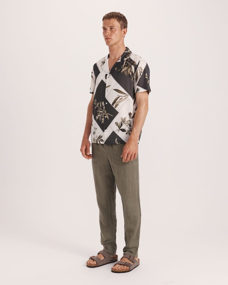 Syros Short Sleeve Resort Print Shirt in OLIVE