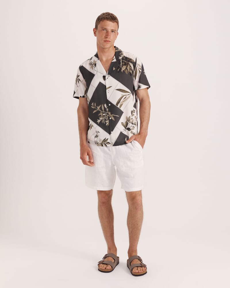 Syros Short Sleeve Resort Print Shirt in OLIVE