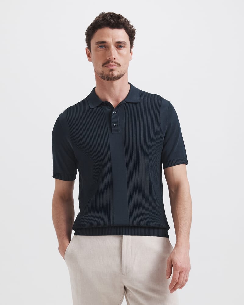Zander Knit Polo in NAVY