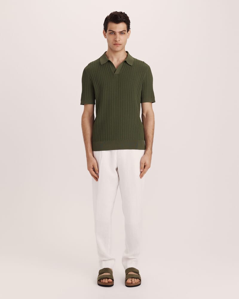 Theo Knit Polo in OLIVE