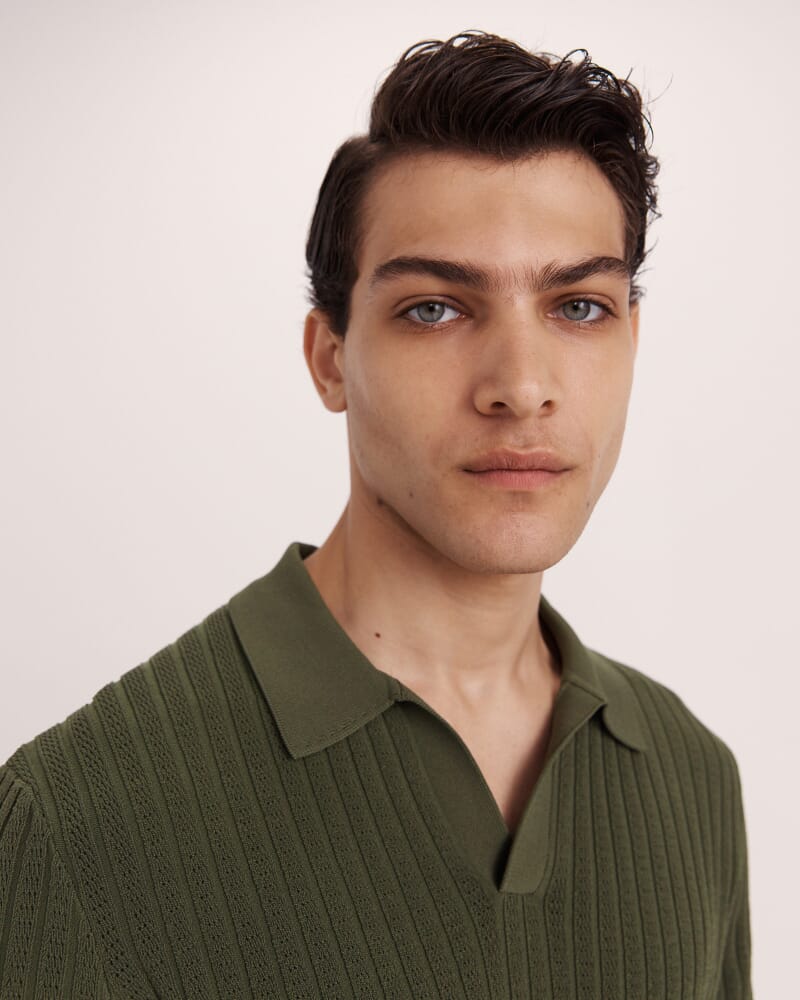 Theo Knit Polo in OLIVE