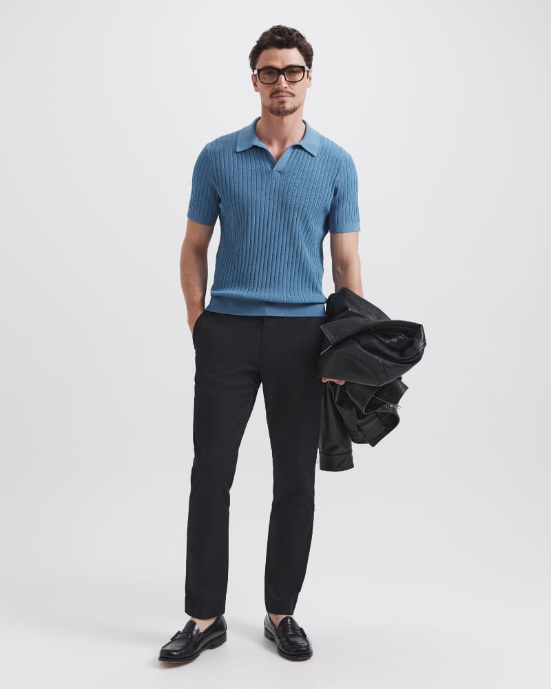 Theo Knit Polo in STEEL