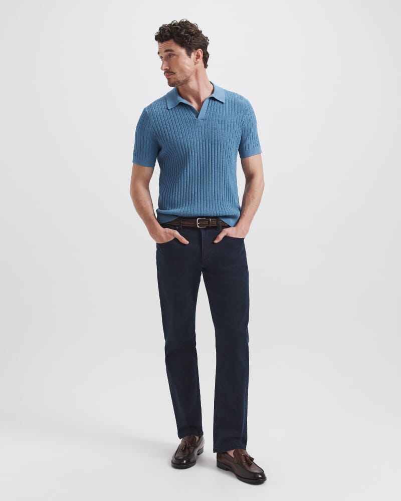 Theo Knit Polo in STEEL