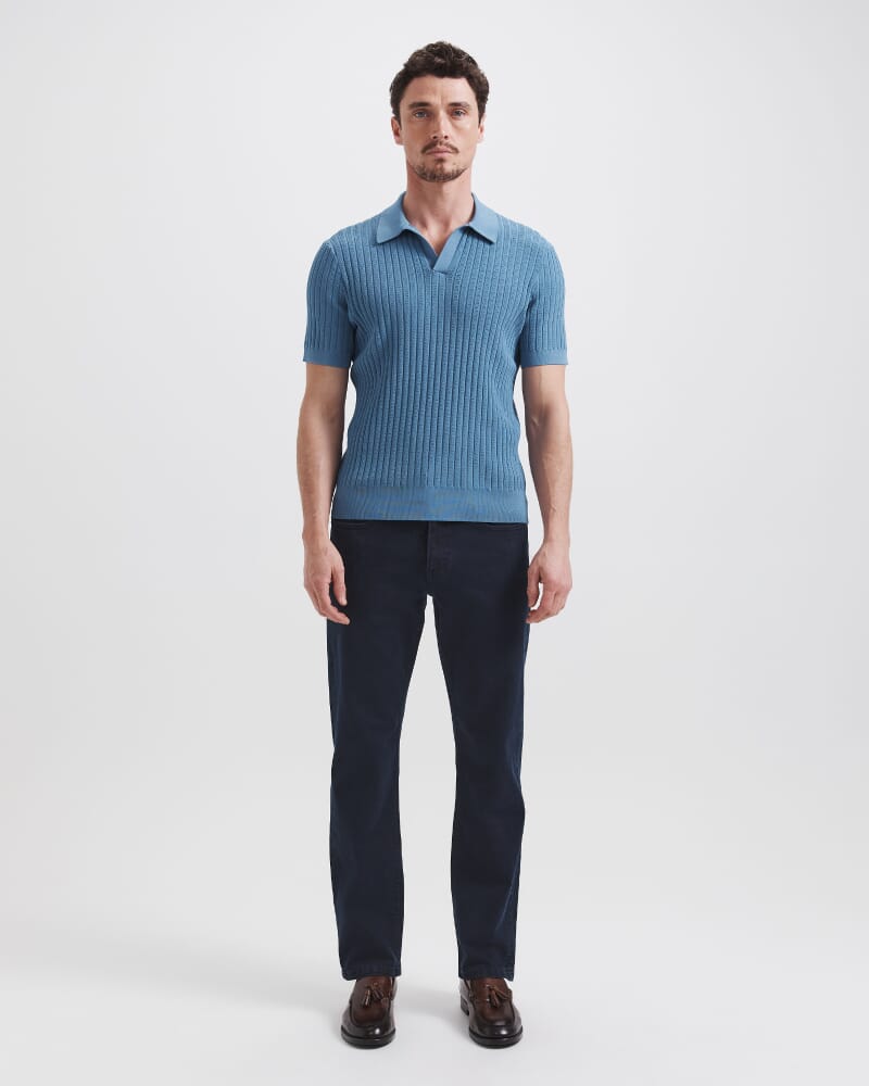 Theo Knit Polo in STEEL