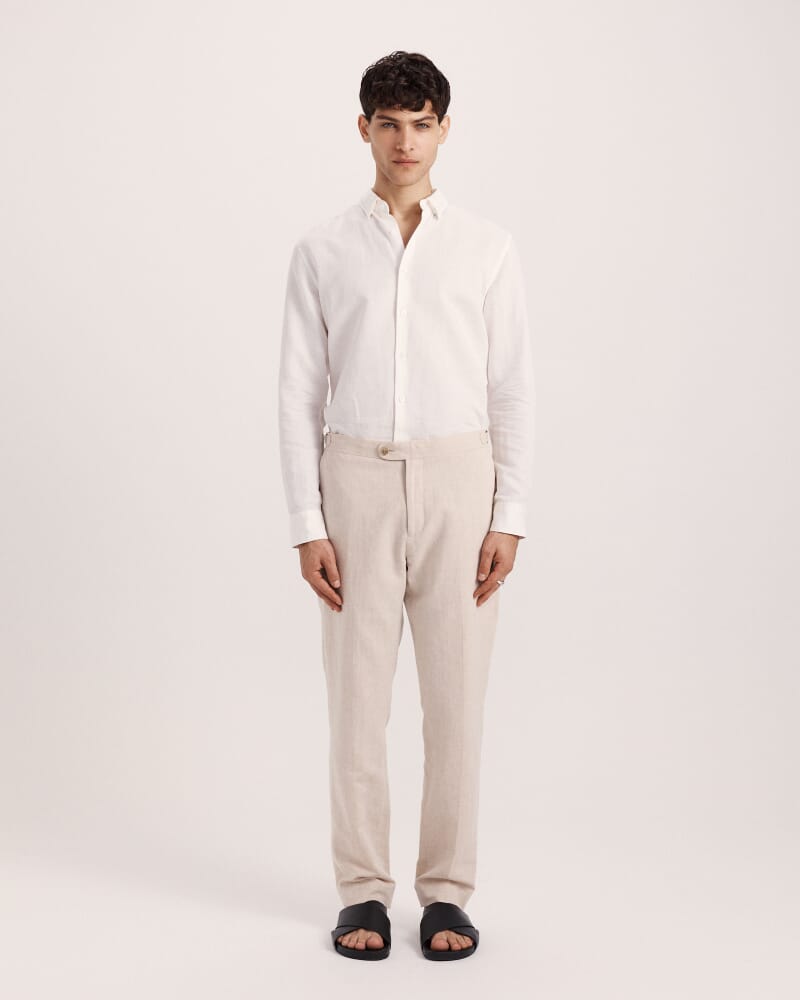 Elias Linen Cotton Regular Side Adjuster Pant in OATMEAL