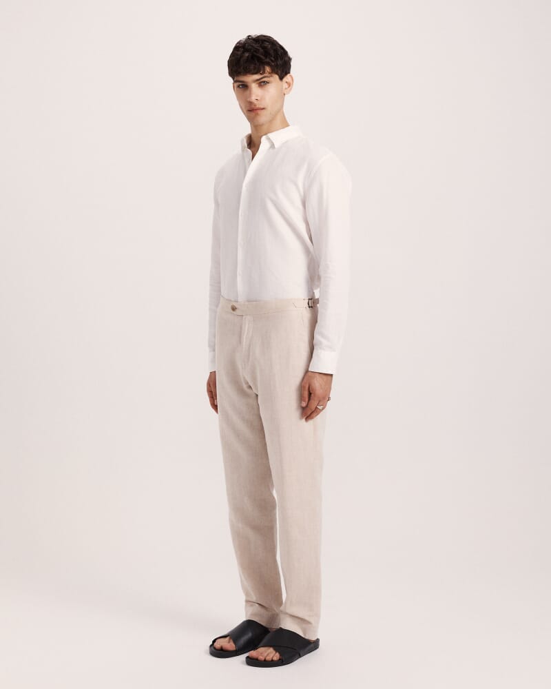 Elias Linen Cotton Regular Side Adjuster Pant in OATMEAL
