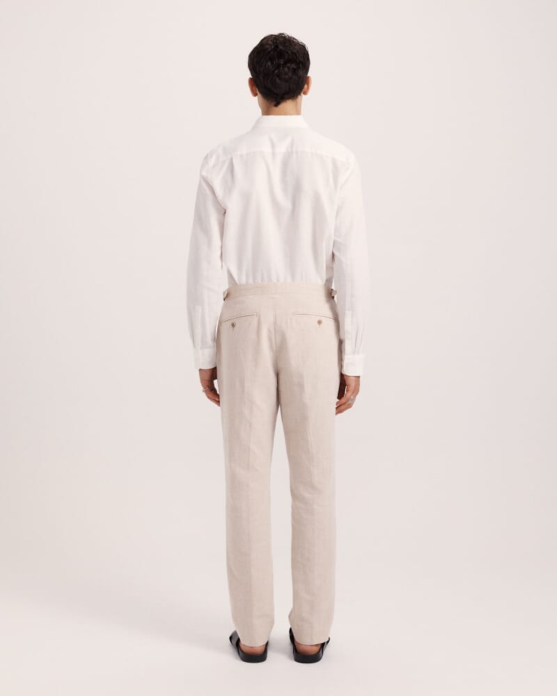 Elias Linen Cotton Regular Side Adjuster Pant in OATMEAL