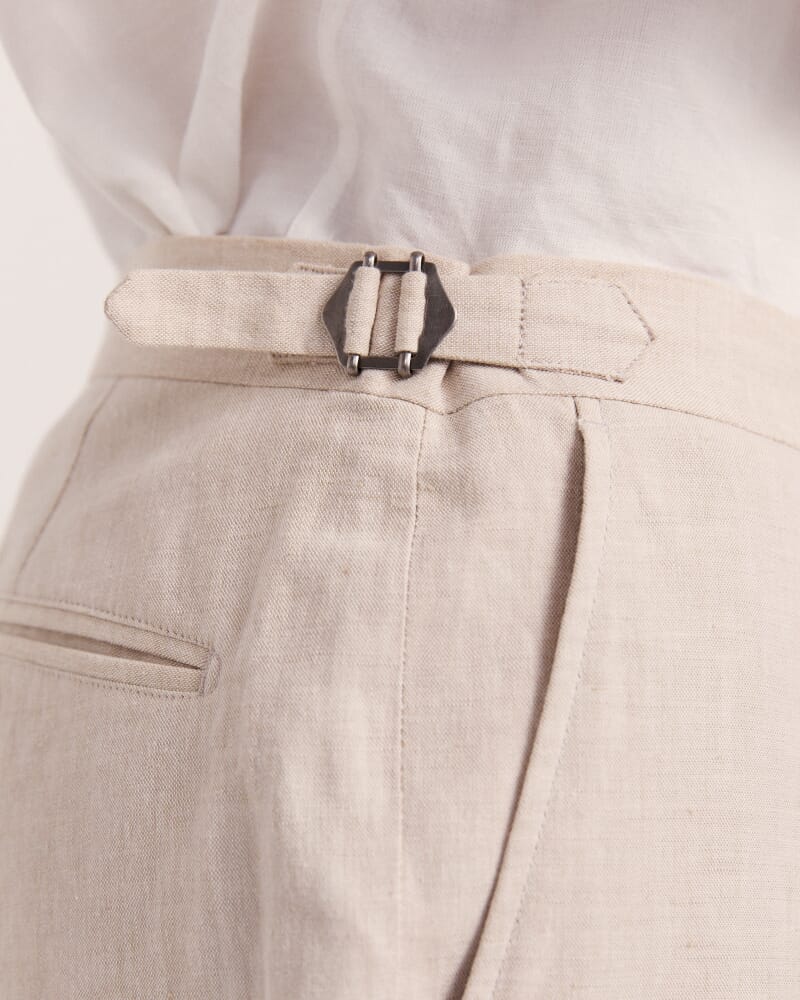 Elias Linen Cotton Regular Side Adjuster Pant in OATMEAL