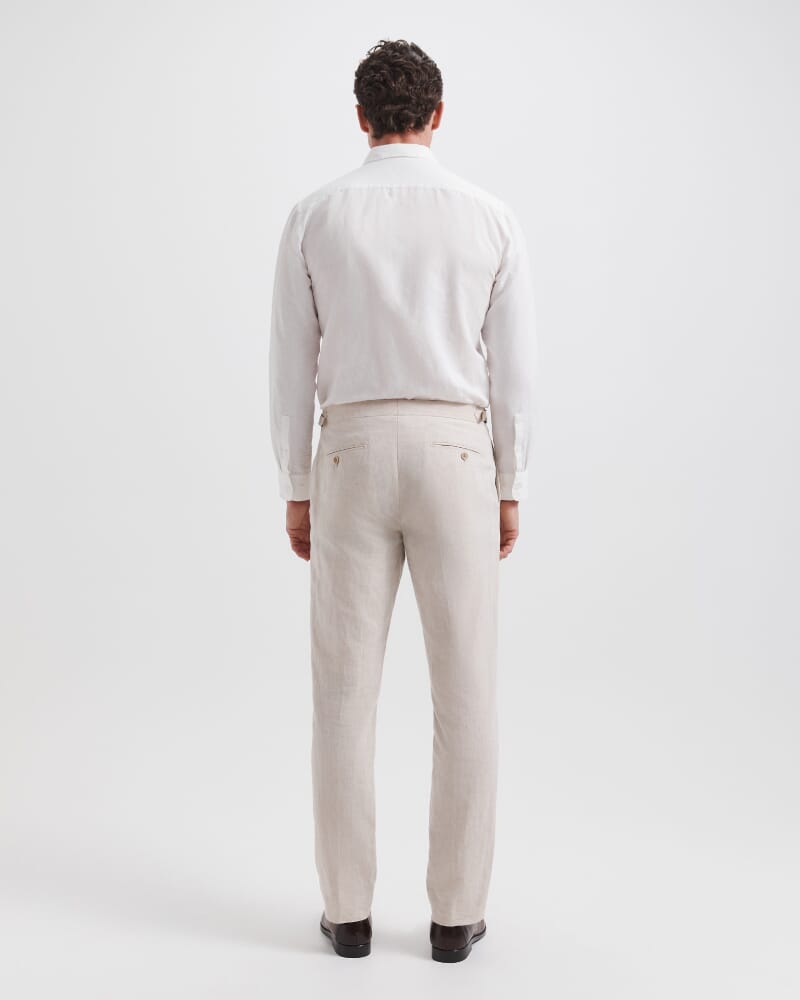 Elias Linen Cotton Regular Side Adjuster Pant in OATMEAL