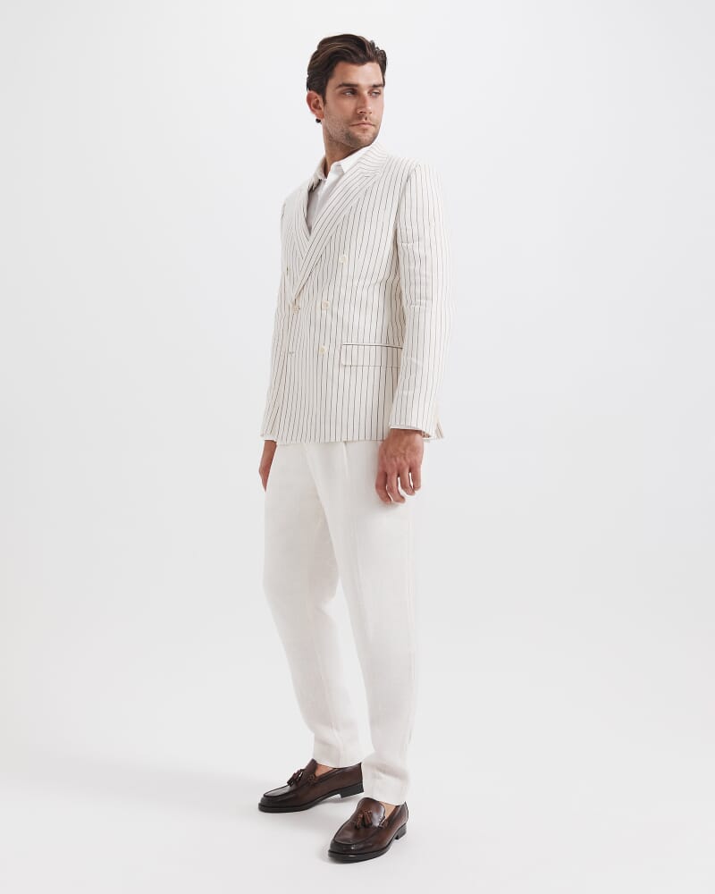 Harrison Stripe Linen Blazer in BROWN/WHITE
