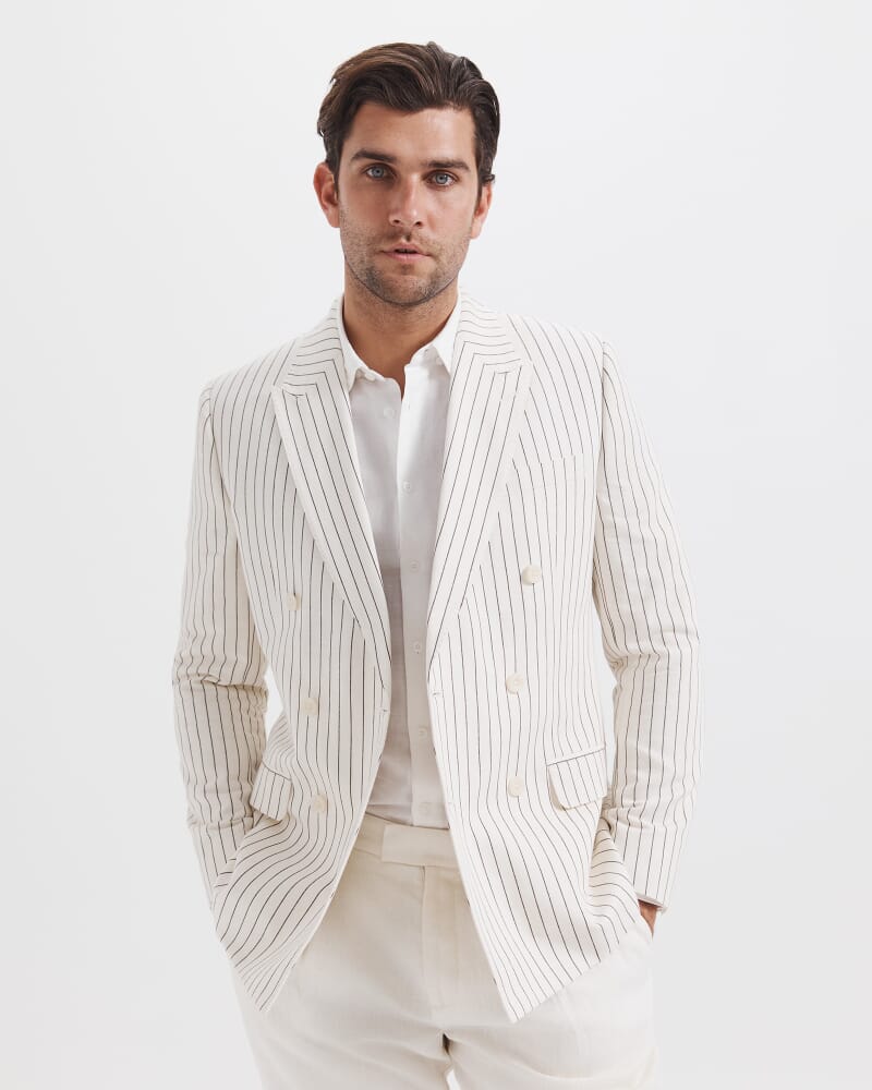 Harrison Stripe Linen Blazer in BROWN/WHITE