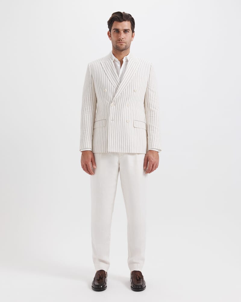 Harrison Stripe Linen Blazer in BROWN/WHITE