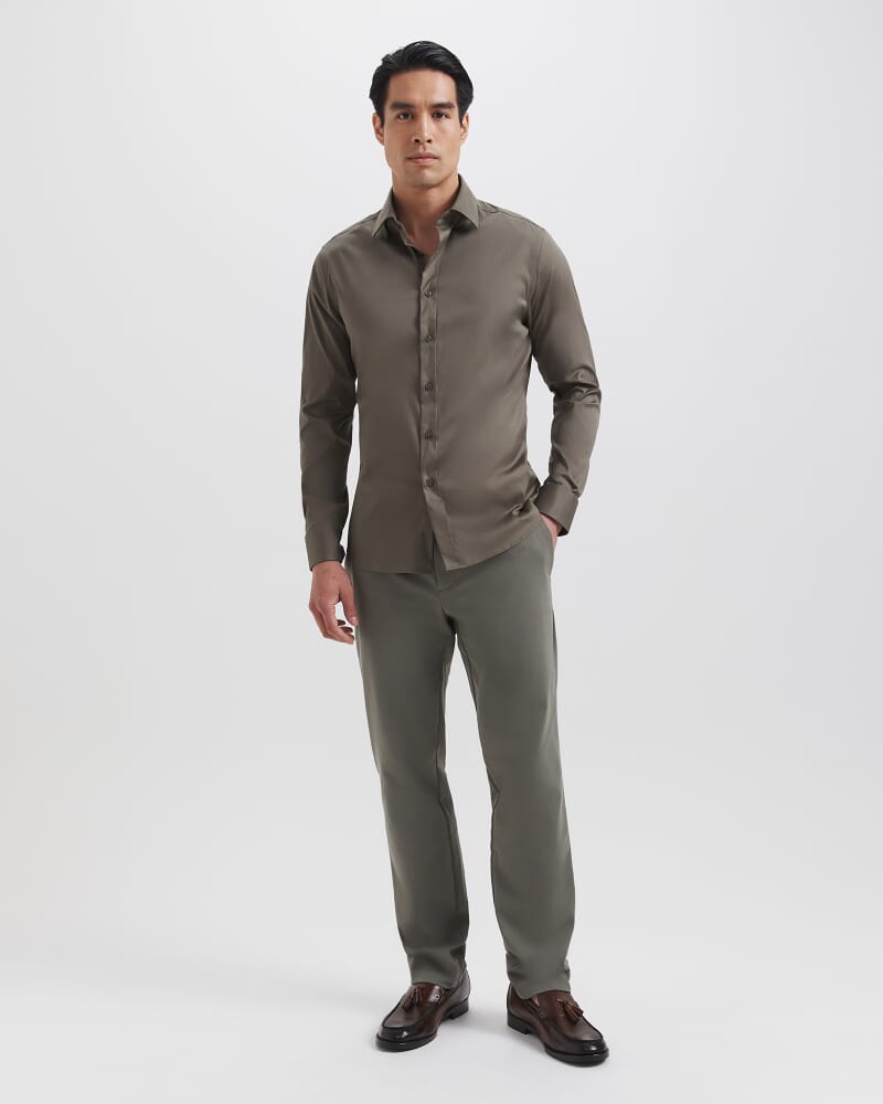 Stretch Poplin Slim Shirt in MOSS