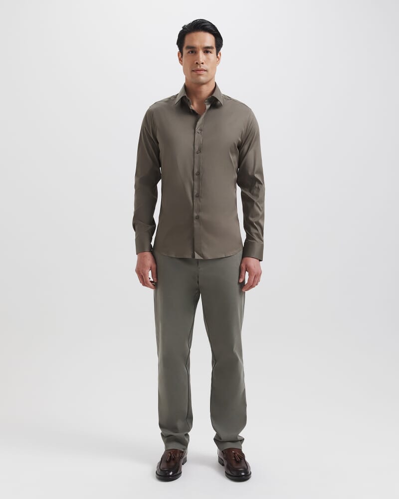 Stretch Poplin Slim Shirt in MOSS