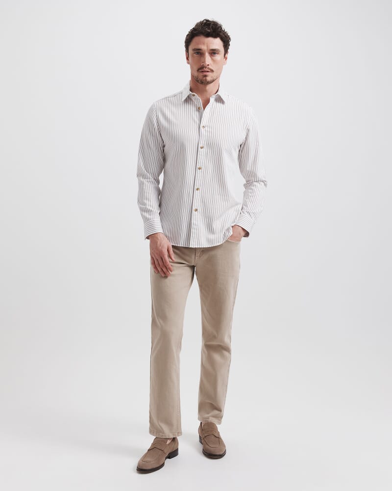 Mason Cotton Stripe Shirt in TAN/WHITE