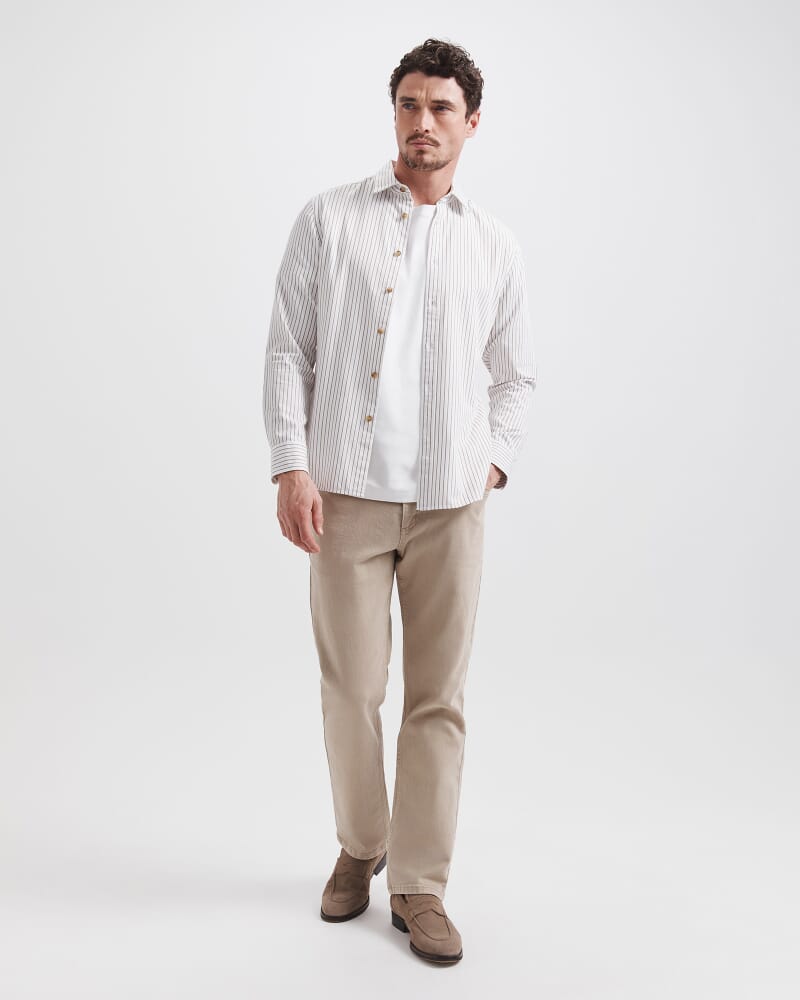 Mason Cotton Stripe Shirt in TAN/WHITE
