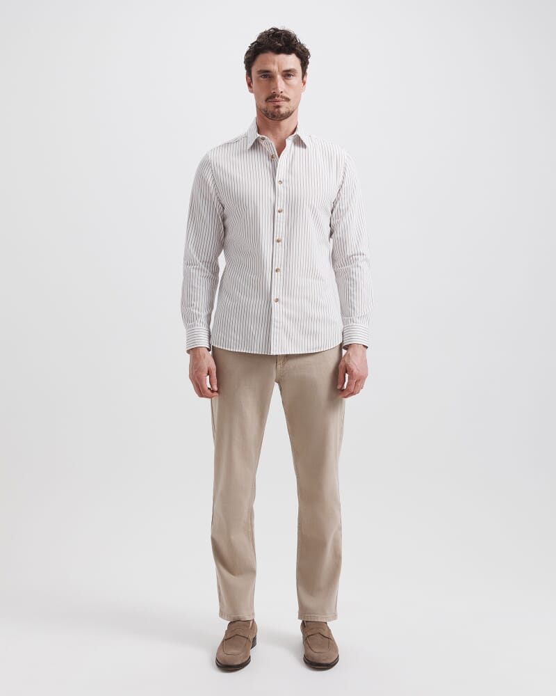 Mason Cotton Stripe Shirt in TAN/WHITE