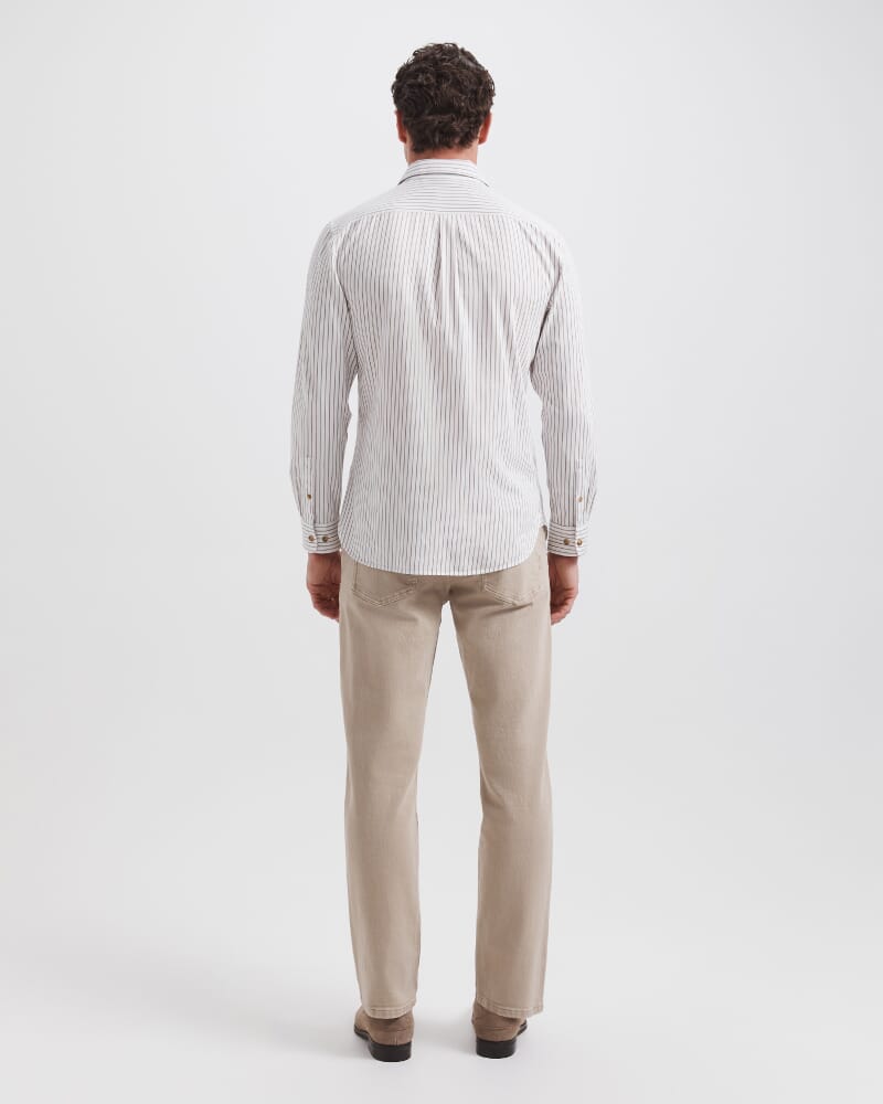 Mason Cotton Stripe Shirt in TAN/WHITE