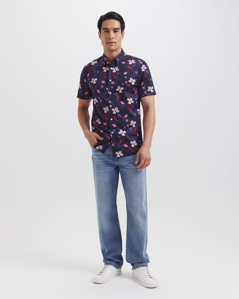 Jean Luc Short Sleeve Print Shirt in NAVY MULTI