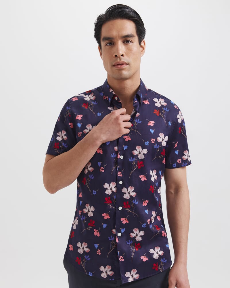 Jean Luc Short Sleeve Print Shirt in NAVY MULTI