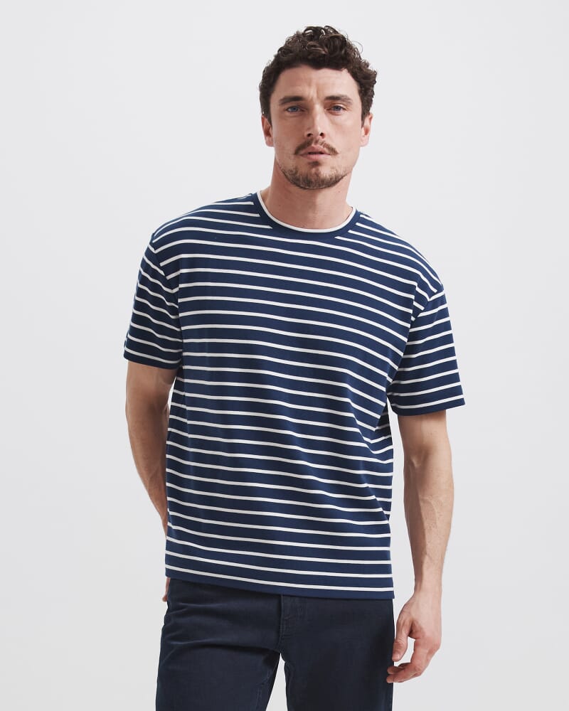 Rafe Heavyweight Stripe Tee in NAVY