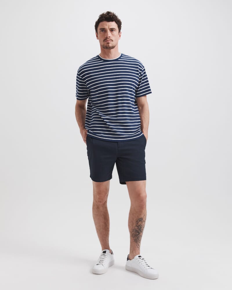 Rafe Heavyweight Stripe Tee in NAVY