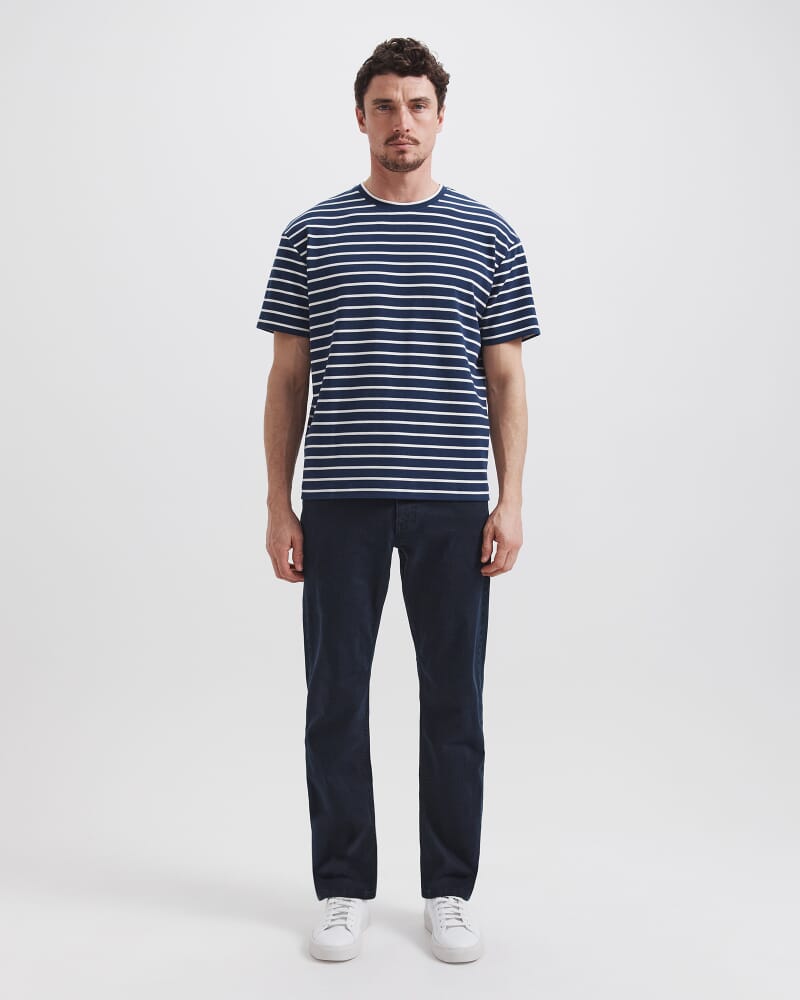 Rafe Heavyweight Stripe Tee in NAVY