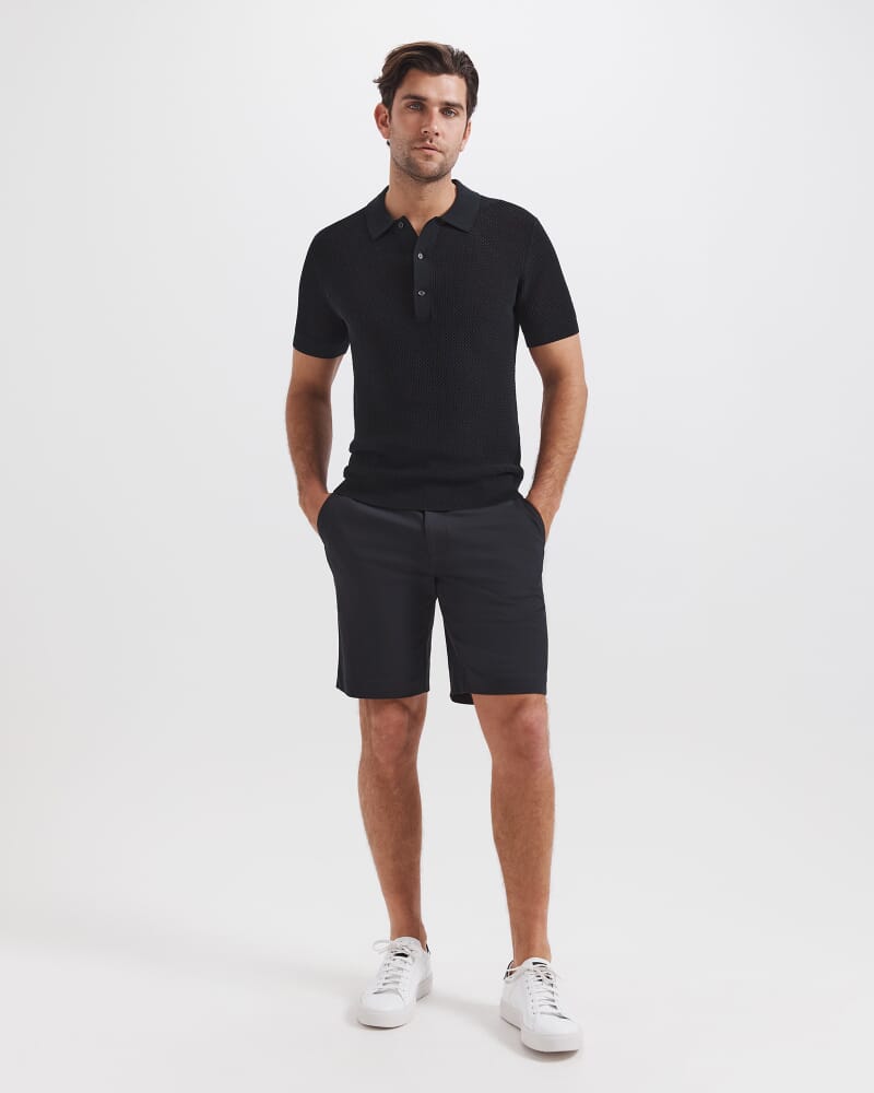 Dario Crochet Knit Polo in BLACK