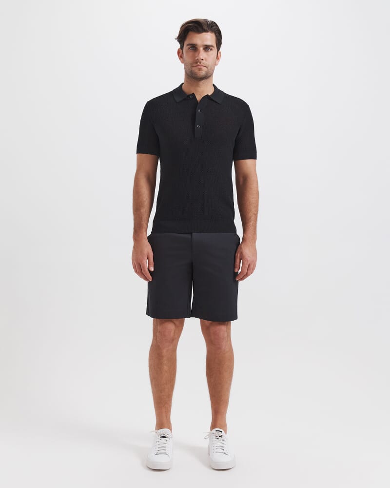 Dario Crochet Knit Polo in BLACK