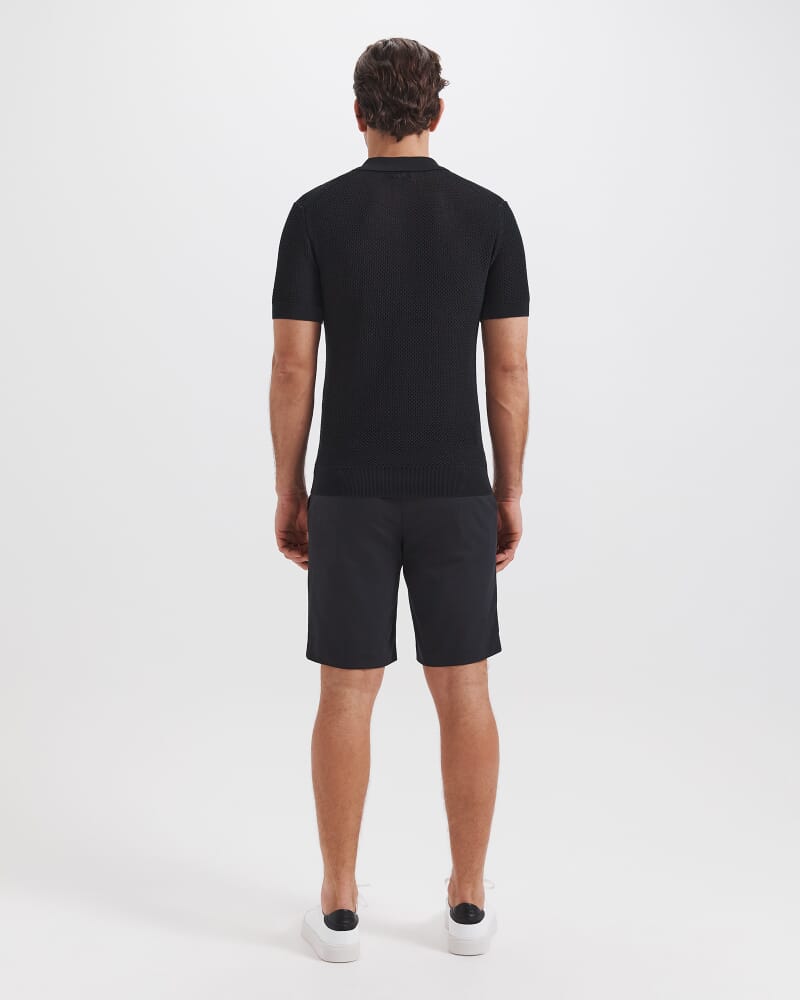 Dario Crochet Knit Polo in BLACK