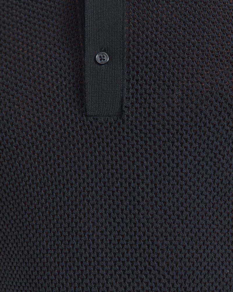 Dario Crochet Knit Polo in BLACK