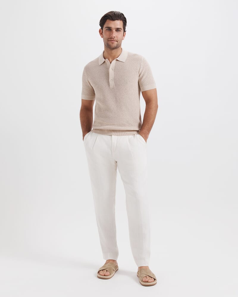Dario Crochet Knit Polo in OATMEAL