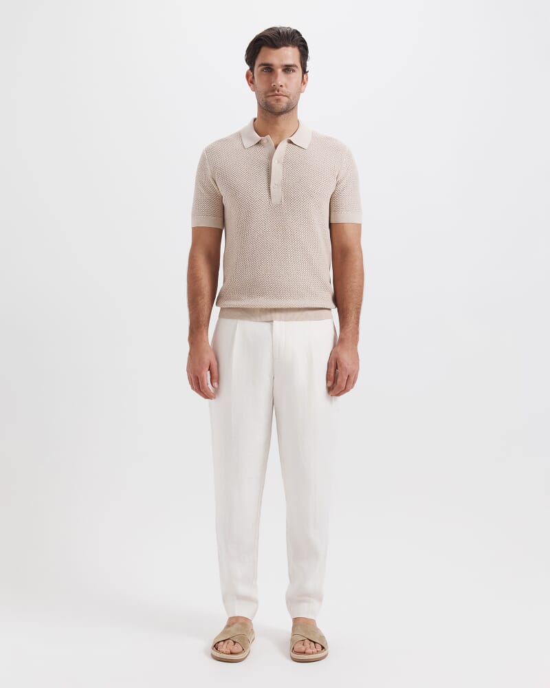Dario Crochet Knit Polo in OATMEAL