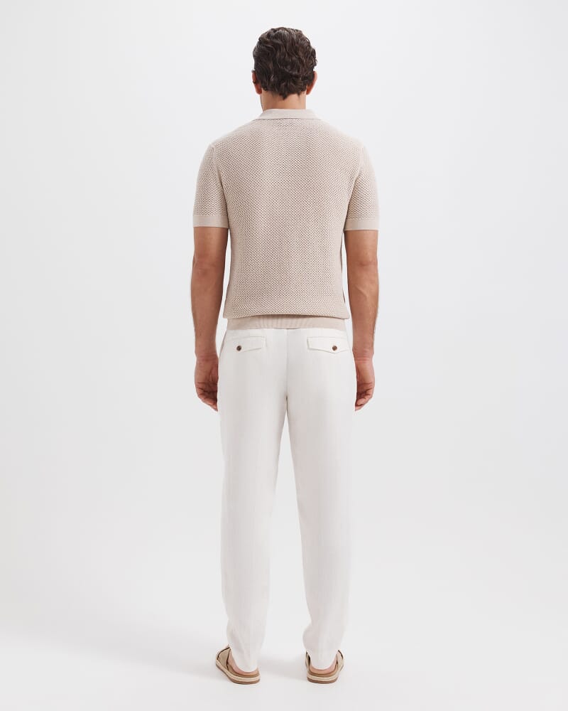 Dario Crochet Knit Polo in OATMEAL