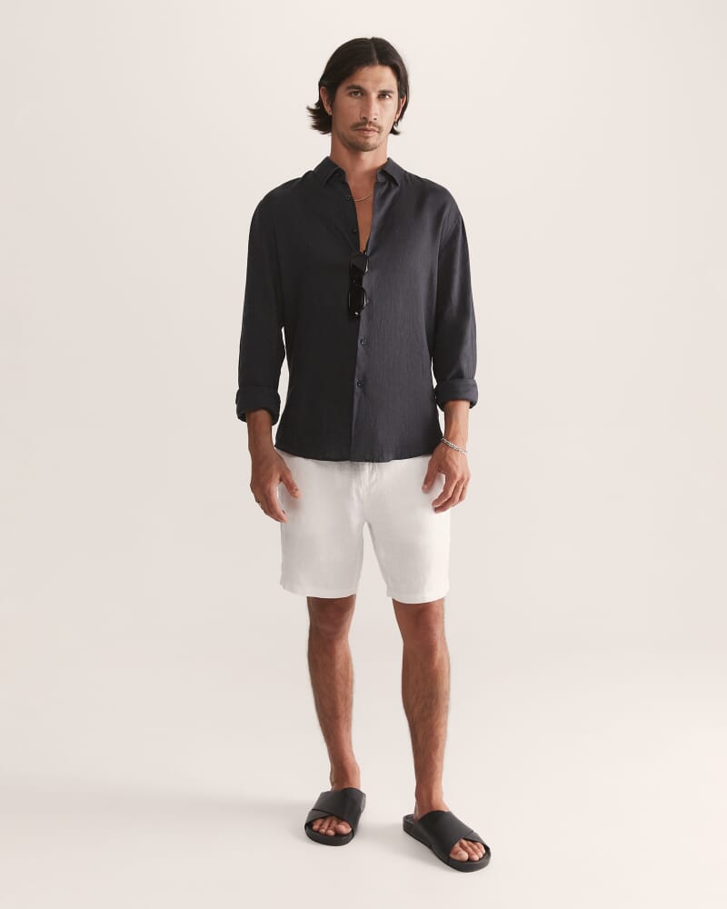 Anderson Long Sleeve Classic Linen Shirt in BLACK